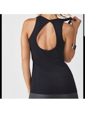 Fabletics | Norcross Seamless Black Open Back Perforated Detail Workout Tank